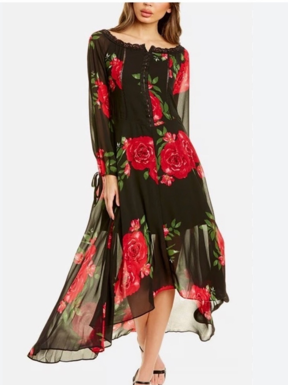 Disney princess corset black roses maxi dress size Medium whimsical romantic
